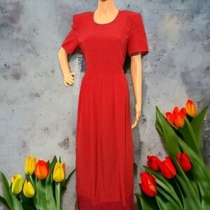 Red Polka dot Vintage dress with shoulder pads
